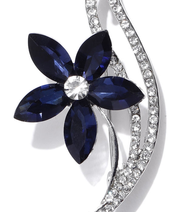 YouBella Stylish Floral Shape Jewellery Silver Plated Brooches for Women (Blue) (YB_Brooch_91)